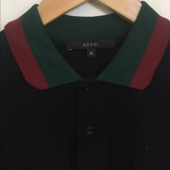 Men’s Gucci Polo Shirt Medium Black Web - Picture 2 of 5